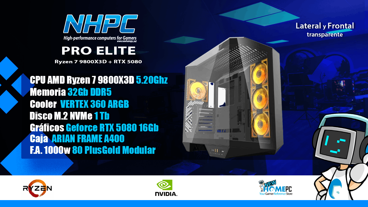 PC NHPC PRO Gaming Élite AMD Ryzen 7 9800X3D | 32GB | RTX 5080 | 1TB
